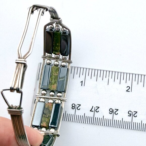 Vintage Sterling Silver Agate and Hematite Bracelet – 7" Artisan Design - Picture 11 of 15